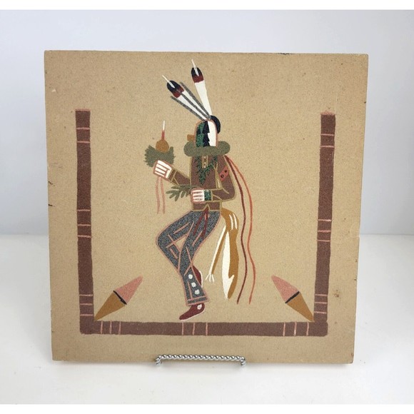 NAVAJO Native American Indian Sand Art Painting on Board Yei Bei Chai Dancer 12" - Picture 5 of 11